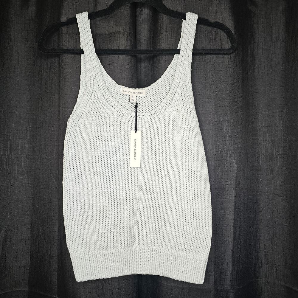 NWT Banana Republic Crochet Knit Sweater Tank Sz S Mint Green Coastal Cottage